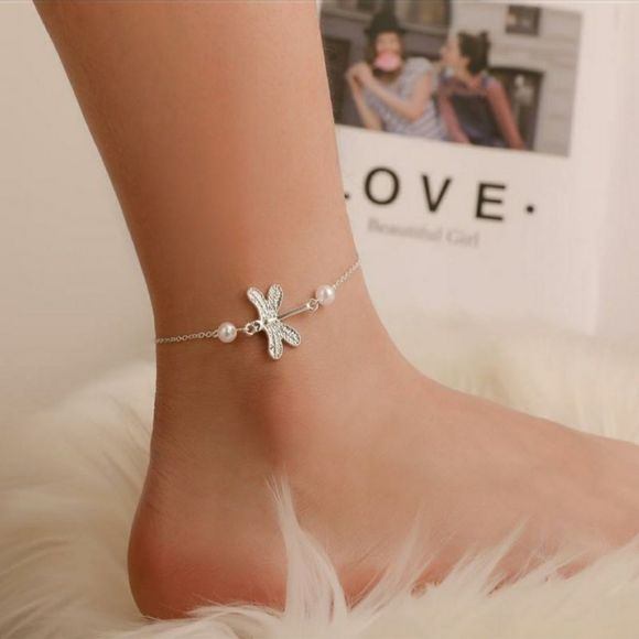Dragonfly and Pearls Anklet Bracelet New - Picture 1 of 5